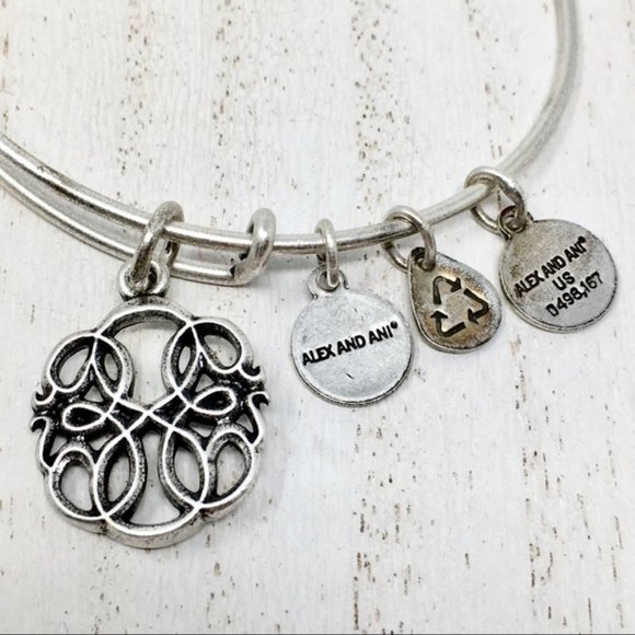 ALEX & ANI Path of Life Charm Silver Tone Bangle - Picture 4 of 5